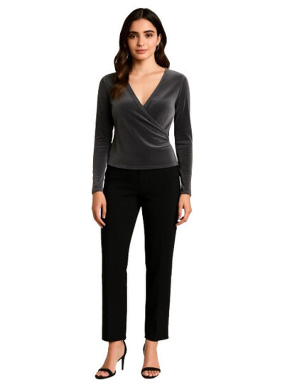 Express One Eleven Velvet Wrap Top Gray S/P Soft Stretch